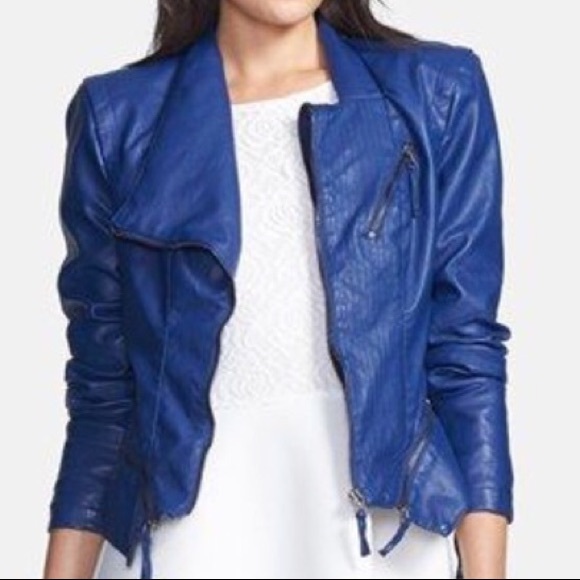 blank nyc blue leather jacket